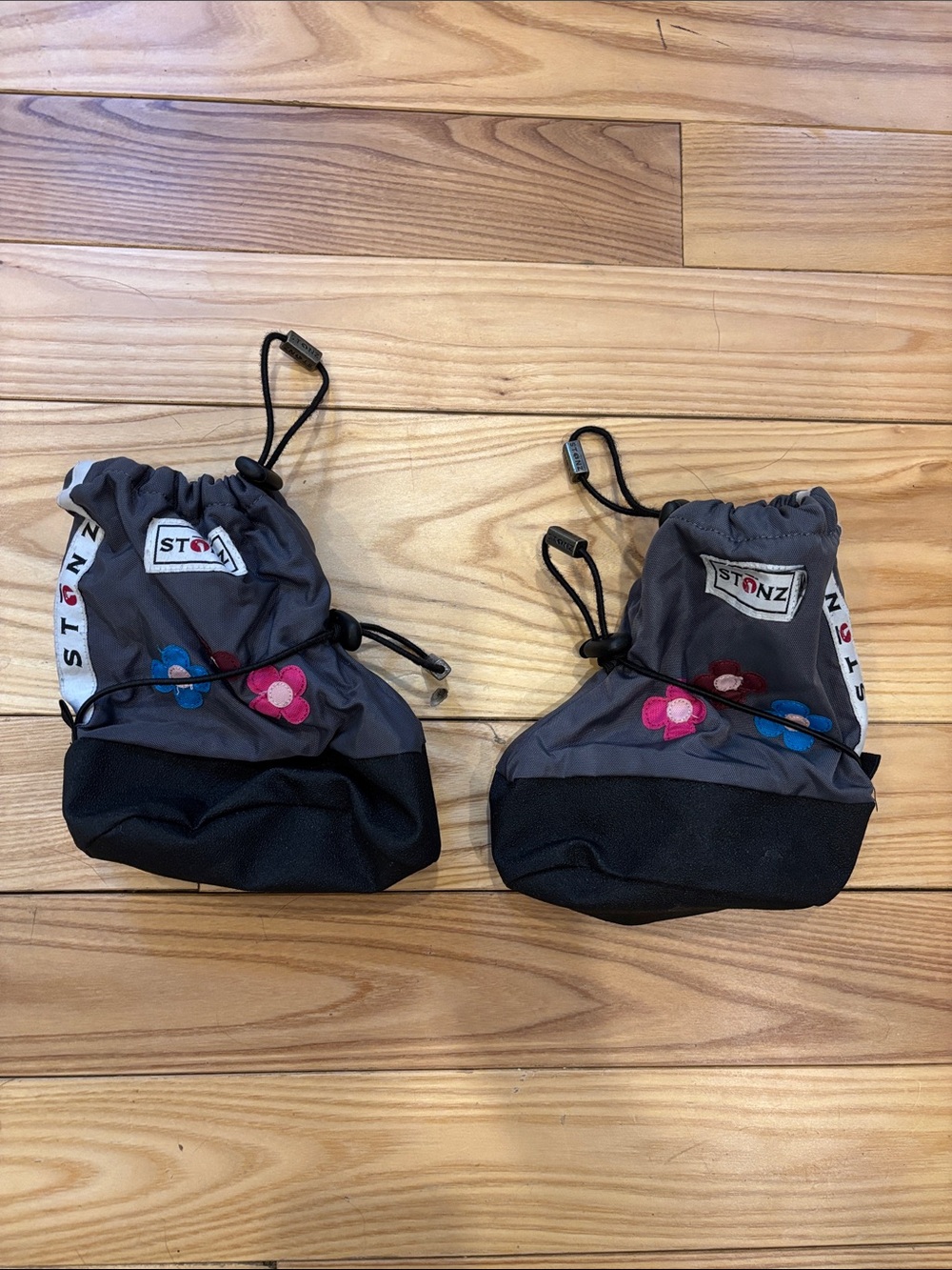 Stonz Gray Baby Booties with Pink & Blue Floral Accents